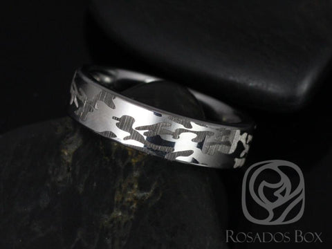 Knox 6mm Tungsten Straight Pipe Laser Etched Army Camouflage Duo Band - Rosados Box