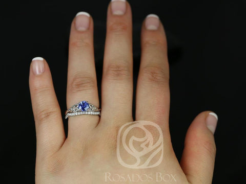 1.04cts Ready to Ship Cassidy 14kt White Gold Blue Sapphire Diamonds Celtic Knot Triquetra Solitaire Bridal Set
