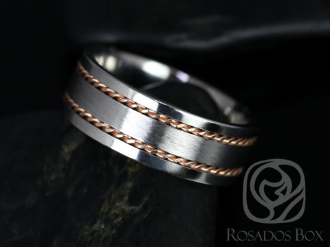 Kamil 8mm 14kt Rose Gold & Cobalt Straight Pipe Double Braided Ring - Rosados Box