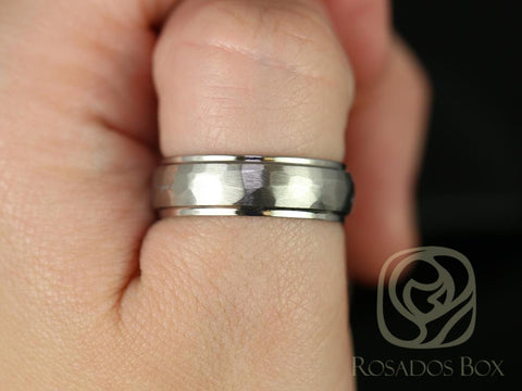 Roc 7mm Cobalt Half Round Raised Edge Hammered Duo Finish Band - Rosados Box