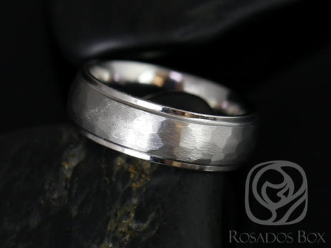 Roc 7mm Cobalt Half Round Raised Edge Hammered Duo Finish Band - Rosados Box