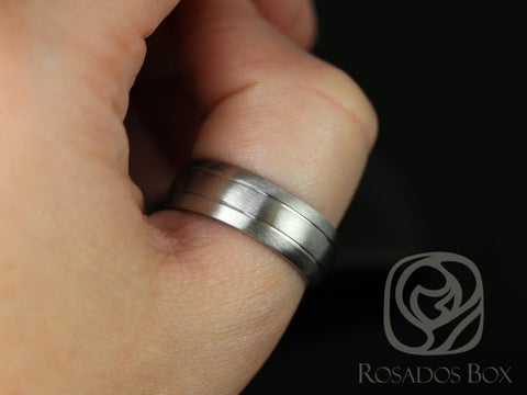 Daniel 8mm Cobalt Half Round Grooved Double Stripe Matte Finish Band - Rosados Box