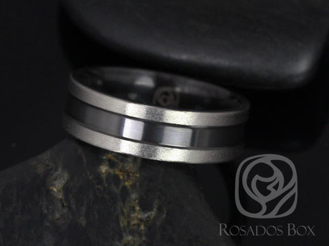 Rosados Box Parker 7mm Matte Black Zirconium Two Toned Grooved Pipe Band - Rosados Box