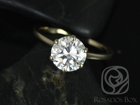 2ct Paulina 8mm 14kt Gold Moissanite Dainty Six Prong Round Solitaire Ring - Rosados Box