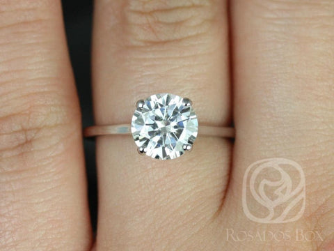 2ct Piper 8mm 14kt White Gold Moissanite Minimalist Dainty Round Solitaire Engagement Ring