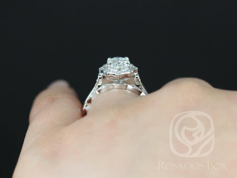 1.50ct Mae 8x6mm & Christie 14kt Moissanite Diamond Art Deco Unique Oval Halo Bridal Set,Oval Halo Ring,Unique Engagement Ring,Anniversary