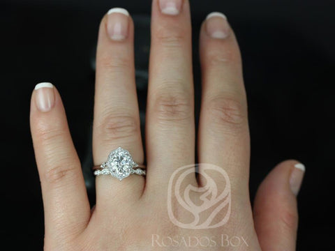 1.50ct Mae 8x6mm & Christie 14kt Moissanite Diamond Art Deco Unique Oval Halo Bridal Set,Oval Halo Ring,Unique Engagement Ring,Anniversary