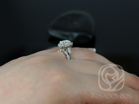 1.50ct Mae 8x6mm & Christie 14kt Moissanite Diamond Art Deco Unique Oval Halo Bridal Set,Oval Halo Ring,Unique Engagement Ring,Anniversary