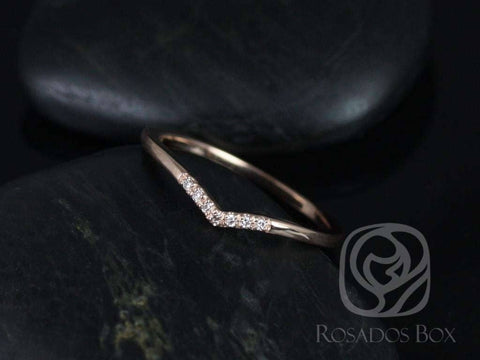 Momo 14kt Rose Gold Dainty Chevron Pave Diamond V Ring Stacking Ring (S.L.A.Y. Collection),Rosados Box - Rosados Box