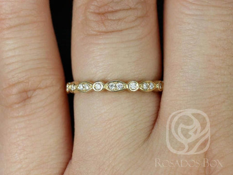 14kt Yellow Gold Ready to Ship Matching Band to Quinn Diamonds WITHOUT Milgrain Pave Art Deco HALFWAY Eternity Ring Ring - Rosados Box
