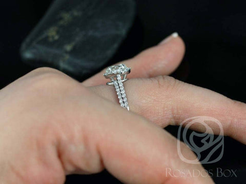 1.01ct Ready to Ship Bridgette 14kt White Gold Diamond Three Stone Unique Halo Bridal Set - Rosados Box