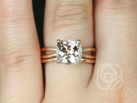Rosados Box Ready to Ship Lacy 9mm 14kt Rose Gold Cushion Morganite Infinity Split Shank Solitaire Wedding Set Rings - Rosados Box