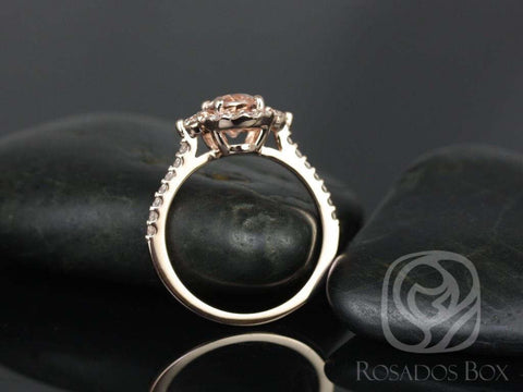 Bridgette 8x6mm 14kt Morganite Diamonds Dainty Unique Oval Halo Ring - Rosados Box