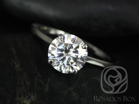 2ct Piper 8mm 14kt White Gold Moissanite Minimalist Dainty Round Solitaire Engagement Ring