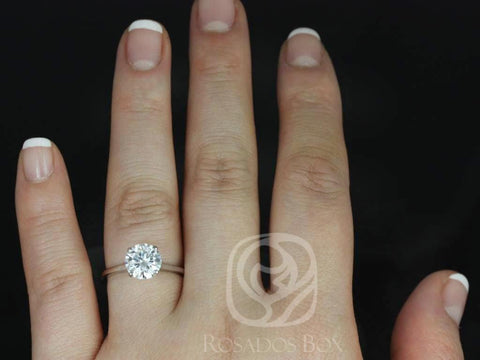 2ct Piper 8mm 14kt White Gold Moissanite Minimalist Dainty Round Solitaire Engagement Ring