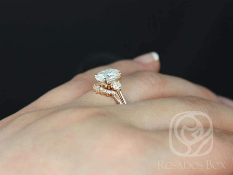 2ct Gloria 9x7mm & Rayna 1.0 14kt Gold Moissanite Diamond 3 Stone Oval Bridal Set,Three Stone Ring,Oval Engagement Ring,Unique Oval Ring