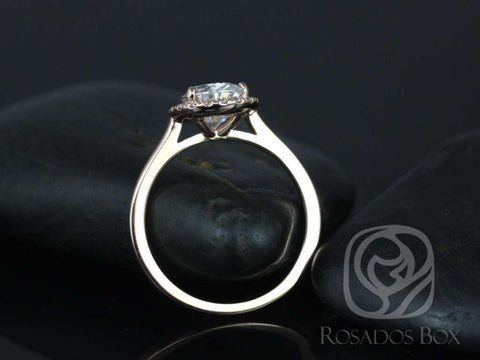 2ct Jorie 10x7mm 14kt Gold Forever One Moissanite Diamond Dainty Low Pear Halo Ring - Rosados Box