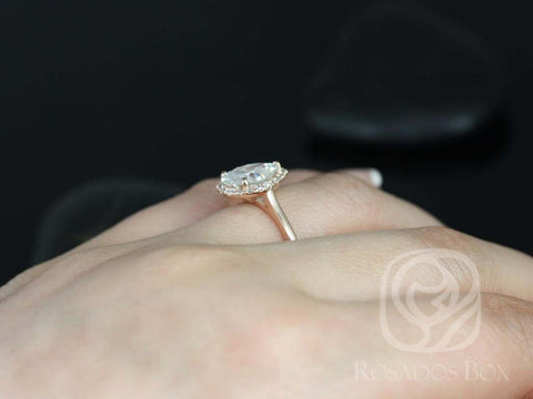 2ct Jorie 10x7mm 14kt Gold Forever One Moissanite Diamond Dainty Low Pear Halo Ring - Rosados Box