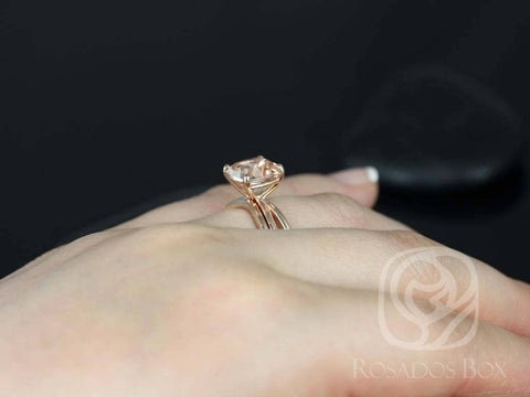 Rosados Box Ready to Ship Lacy 9mm 14kt Rose Gold Cushion Morganite Infinity Split Shank Solitaire Wedding Set Rings - Rosados Box