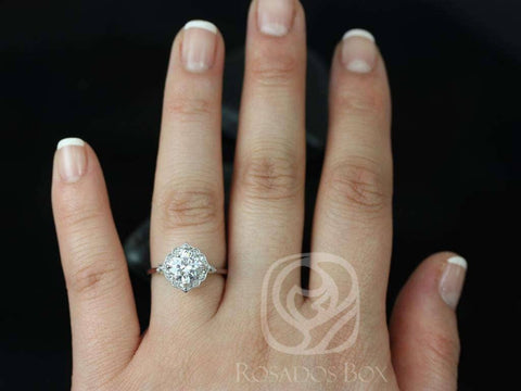 1.70ct Lily 7mm 14kt White Gold Moissanite Diamond WITH Milgrain Kit Set Engagement Ring,Art Deco Cushion Halo Ring,Unique Ring - Rosados Box