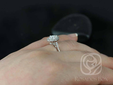 1.70ct Lily 7mm 14kt White Gold Moissanite Diamond WITH Milgrain Kit Set Engagement Ring,Art Deco Cushion Halo Ring,Unique Ring - Rosados Box