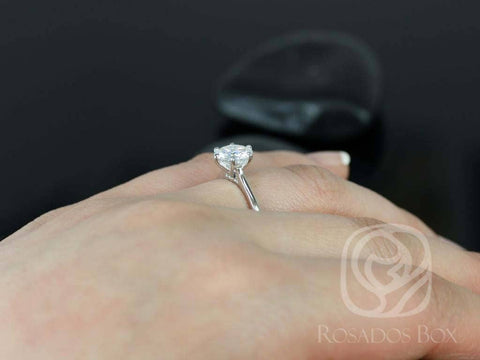 1.50ct Ready to Ship Skinny Wendy 7.5mm 14kt White Gold Forever One DEF Moissanite Dainty Tapered 6 Prong Round Solitaire Ring - Rosados Box