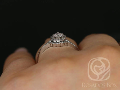 Ready to Ship Magnolia 14kt White Gold WITH Milgrain Diamond Flower Cluster TRIO Wedding Set, Rosados Box - Rosados Box