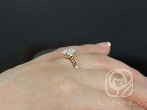 1.50ct Delia 8x6mm 14kt Gold Moissanite Low Cathedral Oval Solitaire Ring - Rosados Box