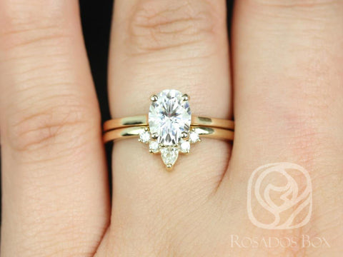 Delia 8x6mm & Liza 1.0 14kt Yellow Gold Oval Forever One Moissanite Diamond Extra Low Bridal Set