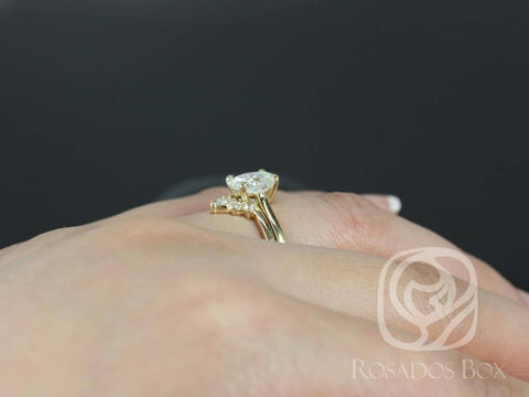 Delia 8x6mm & Liza 1.0 14kt Yellow Gold Oval Forever One Moissanite Diamond Extra Low Bridal Set