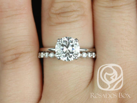 2ct Sandra 8mm & Petite Naomi 14kt Moissanite Diamond Round Solitaire Bridal Set - Rosados Box