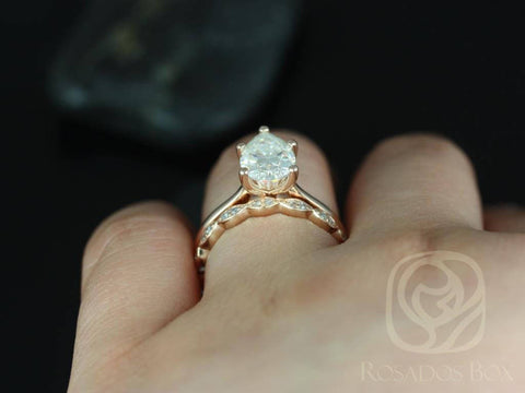 2ct Ready to Ship Skinny Jane 10x7mm & Christie 14kt YELLOW Gold Forever One Moissanite Pear Solitaire Bridal Set - Rosados Box