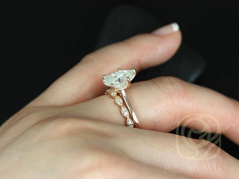 2ct Ready to Ship Skinny Jane 10x7mm & Christie 14kt YELLOW Gold Forever One Moissanite Pear Solitaire Bridal Set - Rosados Box