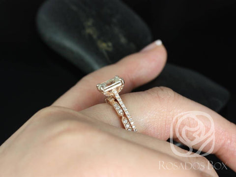 1.75ct Wilma 8x6mm & Stella 14kt GoldEmerald Moissanite Diamonds Bridal Set - Rosados Box