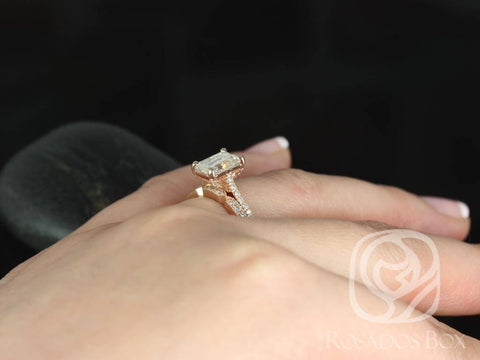 1.75ct Wilma 8x6mm & Stella 14kt GoldEmerald Moissanite Diamonds Bridal Set - Rosados Box