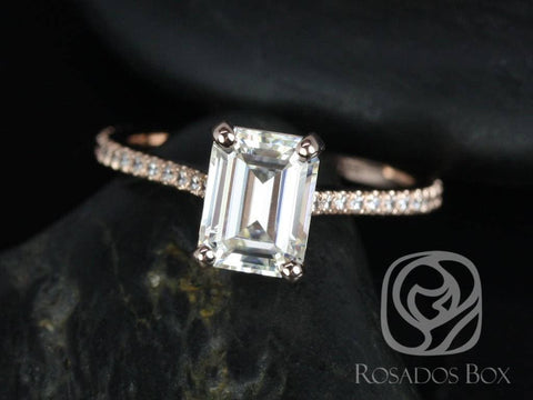 1.75ct Wilma 8x6mm 14kt Gold Emerald Moissanite Diamond Engagement Ring - Rosados Box