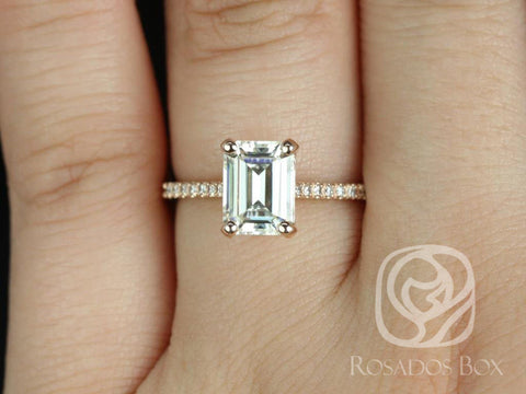 SALE Ready to Ship Wilma 8x6mm 14kt Gold Forever Brilliant Moissanite Diamond Dainty Minimalist Pave Cathedral Engagement Ring