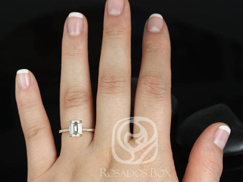 SALE Ready to Ship Wilma 8x6mm 14kt Gold Forever Brilliant Moissanite Diamond Dainty Minimalist Pave Cathedral Engagement Ring