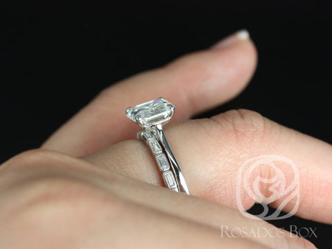 2.20ct Skinny Denise 8mm & Rihani 14kt Gold Forever One Moissanite Diamonds Art Deco Asscher Solitaire Bridal Set - Rosados Box