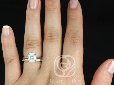 2.20ct Skinny Denise 8mm & Rihani 14kt Gold Forever One Moissanite Diamonds Art Deco Asscher Solitaire Bridal Set - Rosados Box