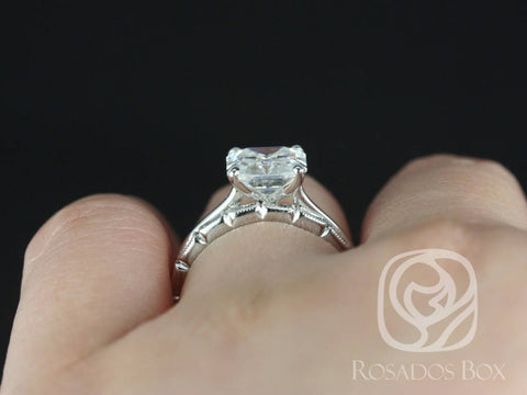 2.20ct Skinny Denise 8mm & Rihani 14kt Gold Forever One Moissanite Diamonds Art Deco Asscher Solitaire Bridal Set - Rosados Box