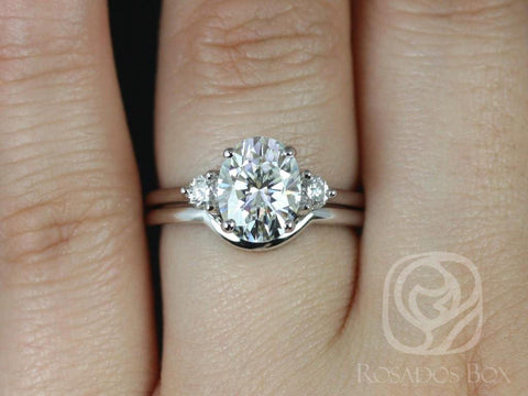 2ct Gloria 9x7mm 14kt Moissanite Diamonds Dainty Minimalist 3 Stone Oval Bridal Set,Three Stone Ring,Oval Wedding Rings,Anniversary Gift