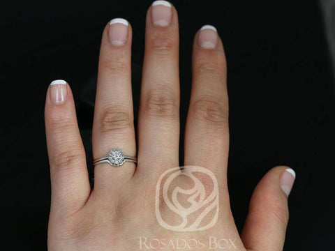 Ready to Ship Magnolia 14kt White Gold WITH Milgrain Diamond Flower Cluster TRIO Wedding Set, Rosados Box - Rosados Box