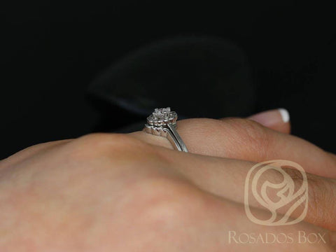 Ready to Ship Magnolia 14kt White Gold WITH Milgrain Diamond Flower Cluster TRIO Wedding Set, Rosados Box - Rosados Box
