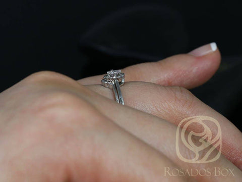 Ready to Ship Magnolia 14kt White Gold WITH Milgrain Diamond Flower Cluster TRIO Wedding Set, Rosados Box - Rosados Box