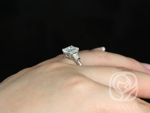 Ready to Ship Fae 8mm 14kt White Gold Forever One DEF Moissanite Diamond Art Deco Baguette 3 Stone Asscher Engagement Ring - Rosados Box