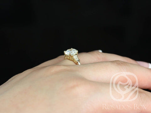 2cts Francis 8mm 14kt Gold Moissanite Diamond Baguette Round Three Stone Ring - Rosados Box