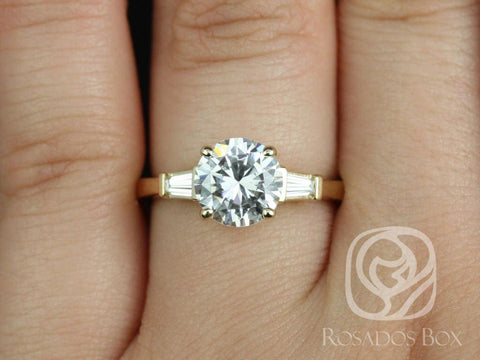 2cts Francis 8mm 14kt Gold Moissanite Diamond Baguette Round Three Stone Ring - Rosados Box