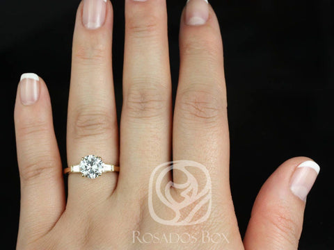 2cts Francis 8mm 14kt Gold Moissanite Diamond Baguette Round Three Stone Ring - Rosados Box