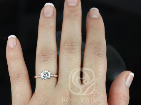 Mila 7mm 14kt Rose Gold Cushion F1- Moissanite Solitaire Diamonds Engagement Ring - Rosados Box